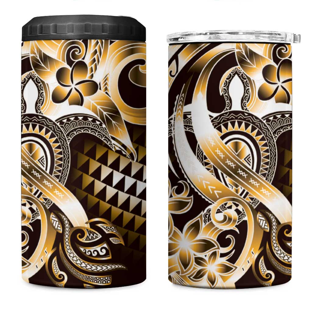 Aloha Gold Tribal Honu Tattoo 4 in 1 Can Cooler Tumbler LT9 One Size: 16 oz Gold - Polynesian Pride
