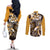 Aloha Gold Tribal Honu Tattoo Couples Matching Off The Shoulder Long Sleeve Dress and Long Sleeve Button Shirt
