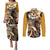 Aloha Gold Tribal Honu Tattoo Couples Matching Puletasi and Long Sleeve Button Shirt