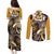 Aloha Gold Tribal Honu Tattoo Couples Matching Puletasi and Long Sleeve Button Shirt