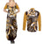 Aloha Gold Tribal Honu Tattoo Couples Matching Summer Maxi Dress and Long Sleeve Button Shirt
