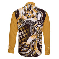 Aloha Gold Tribal Honu Tattoo Family Matching Long Sleeve Bodycon Dress and Hawaiian Shirt