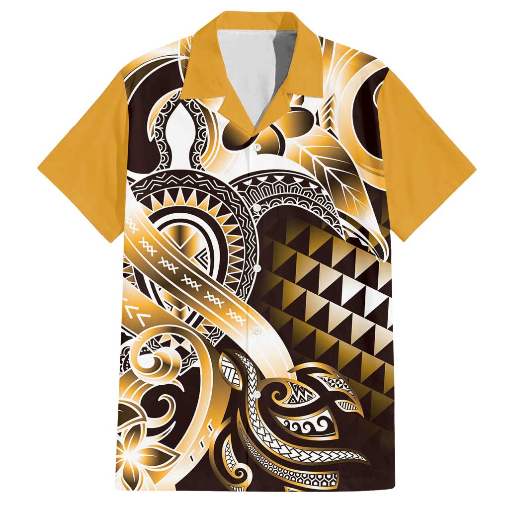 Aloha Gold Tribal Honu Tattoo Family Matching Off Shoulder Short Dress and Hawaiian Shirt