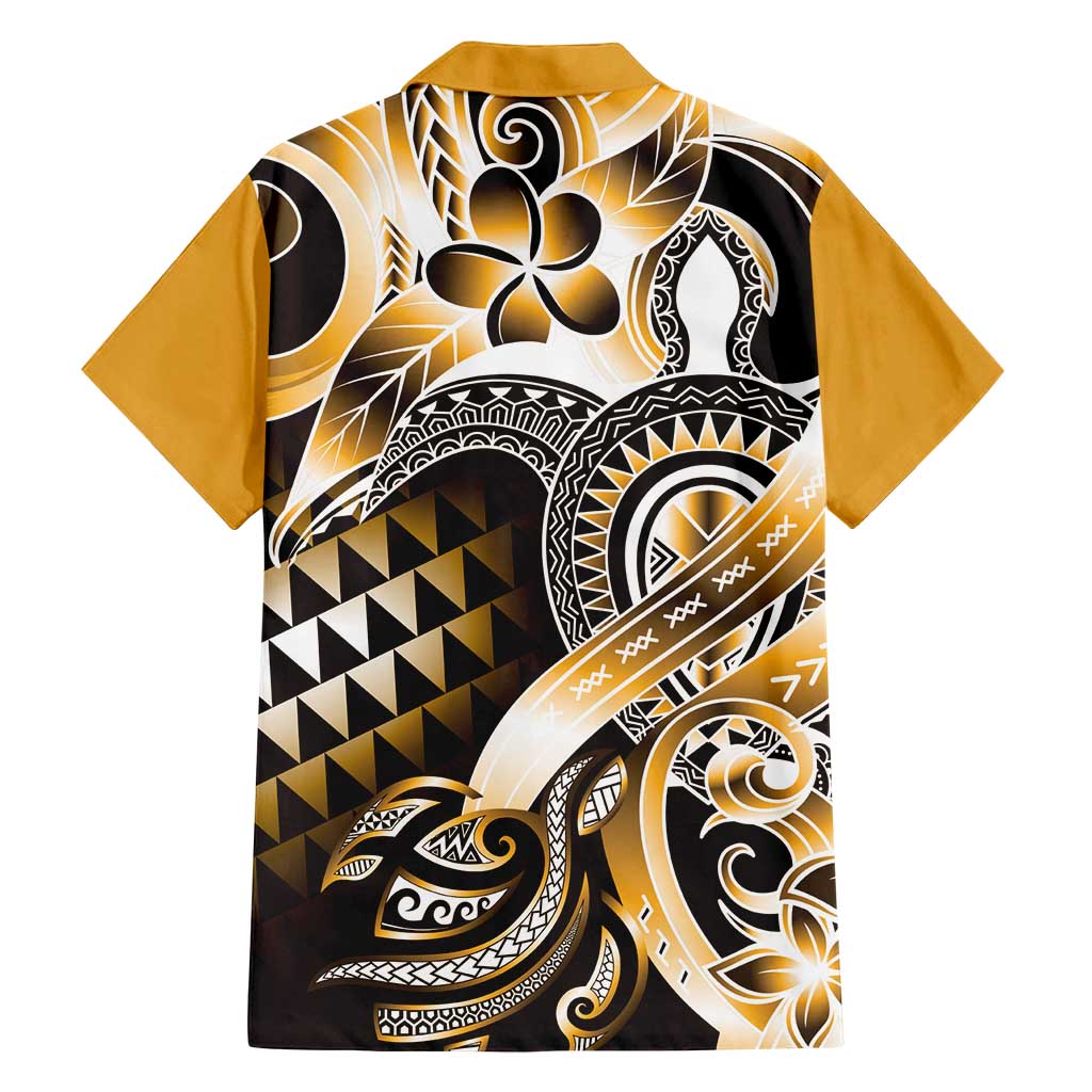 Aloha Gold Tribal Honu Tattoo Family Matching Off Shoulder Short Dress and Hawaiian Shirt