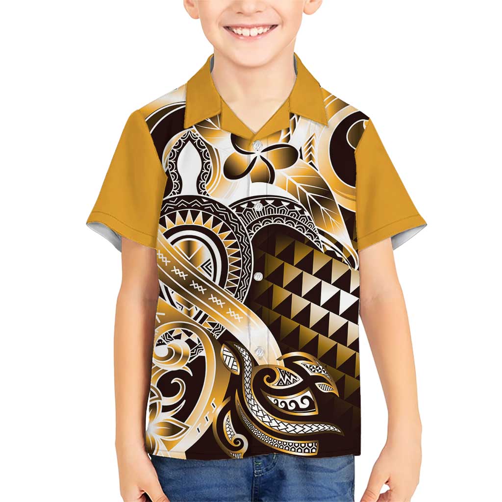 Aloha Gold Tribal Honu Tattoo Family Matching Short Sleeve Bodycon Dress and Hawaiian Shirt