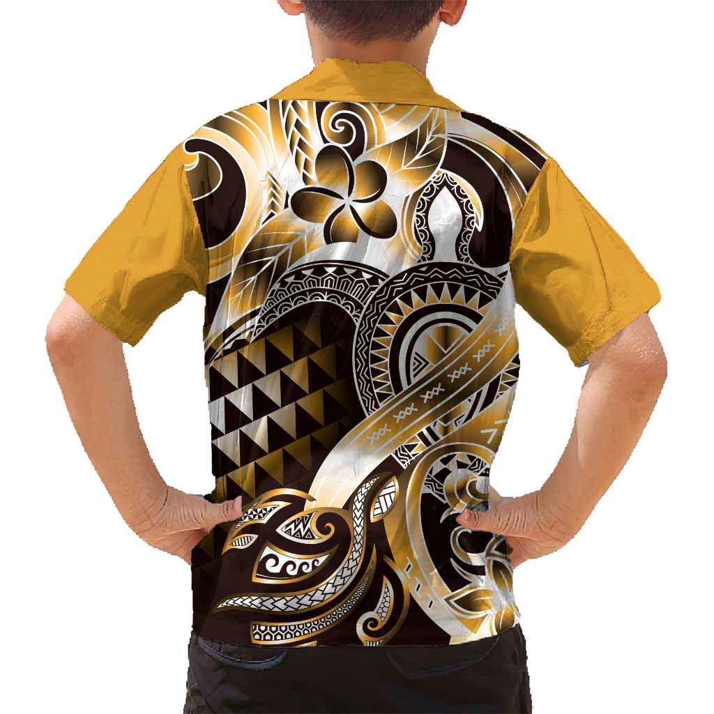 Aloha Gold Tribal Honu Tattoo Family Matching Tank Maxi Dress and Hawaiian Shirt