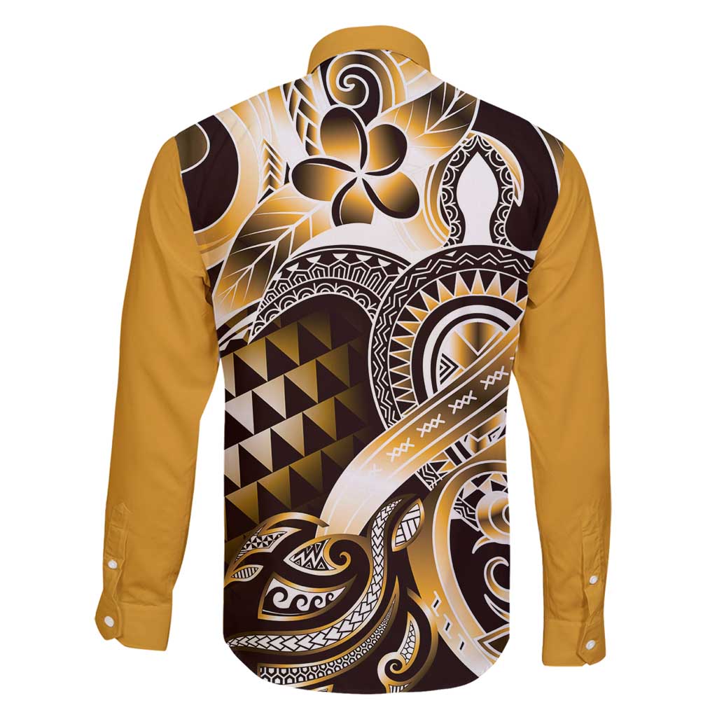 Aloha Gold Tribal Honu Tattoo Family Matching Tank Maxi Dress and Hawaiian Shirt