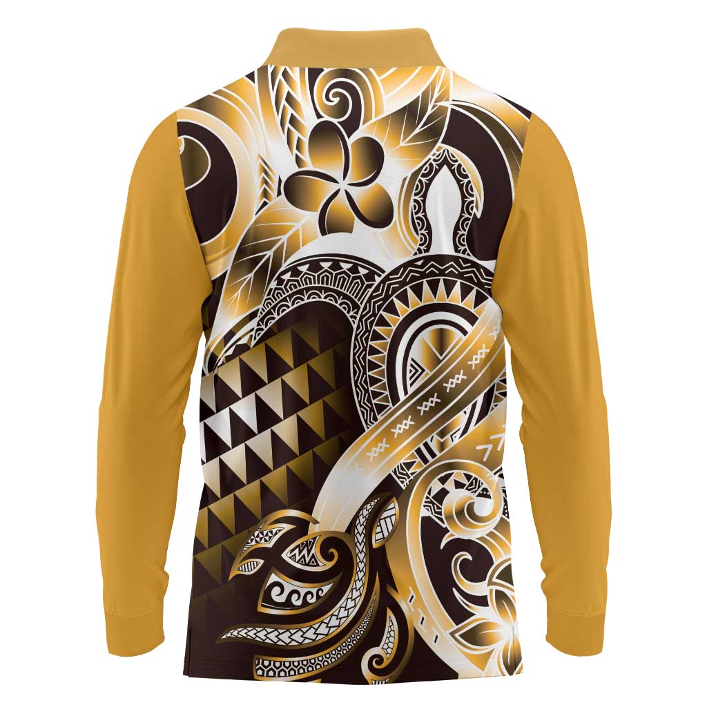 Aloha Gold Tribal Honu Tattoo Long Sleeve Polo Shirt