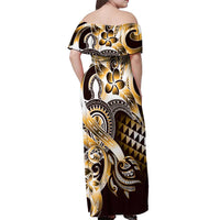 Aloha Gold Tribal Honu Tattoo Off Shoulder Maxi Dress