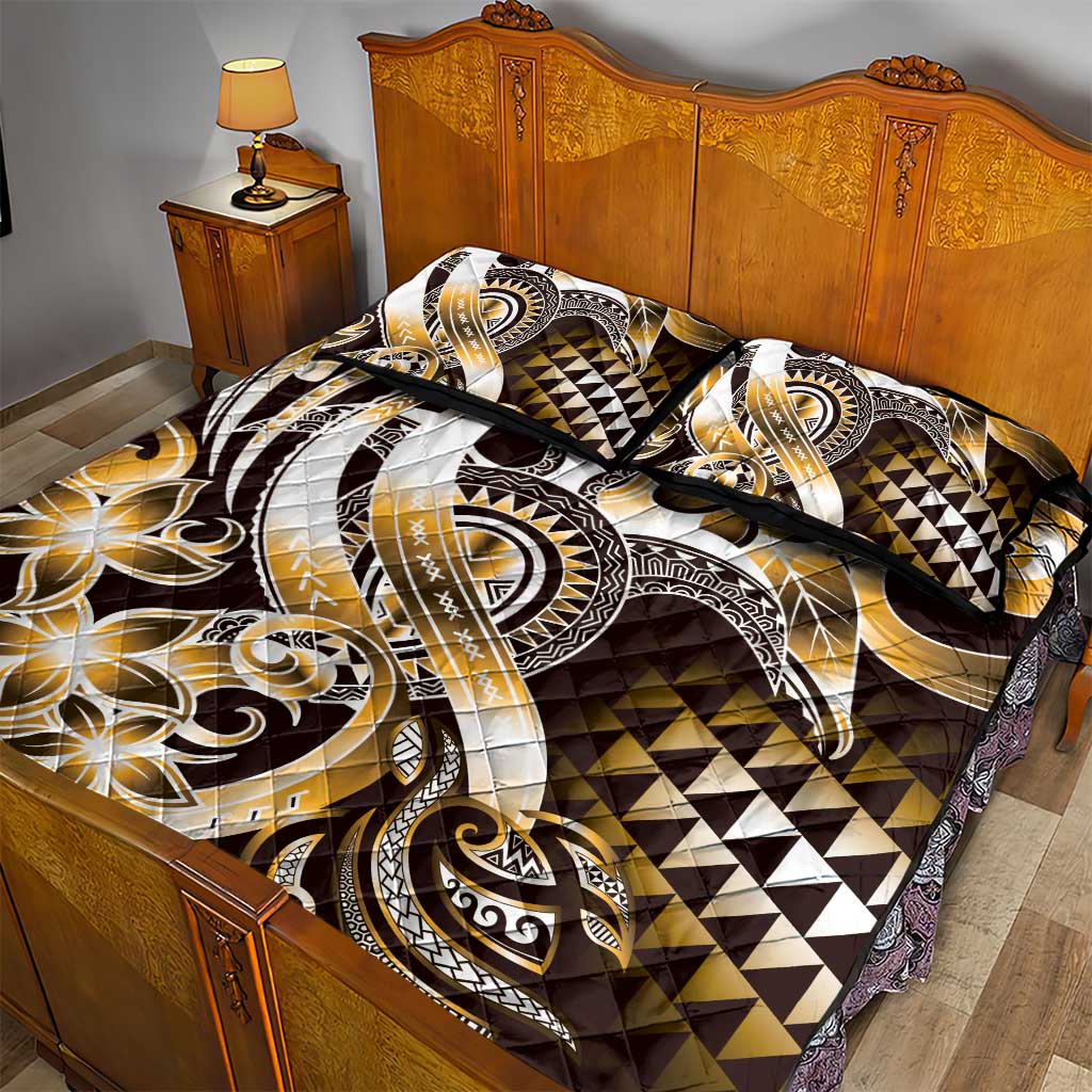 Aloha Gold Tribal Honu Tattoo Quilt Bed Set