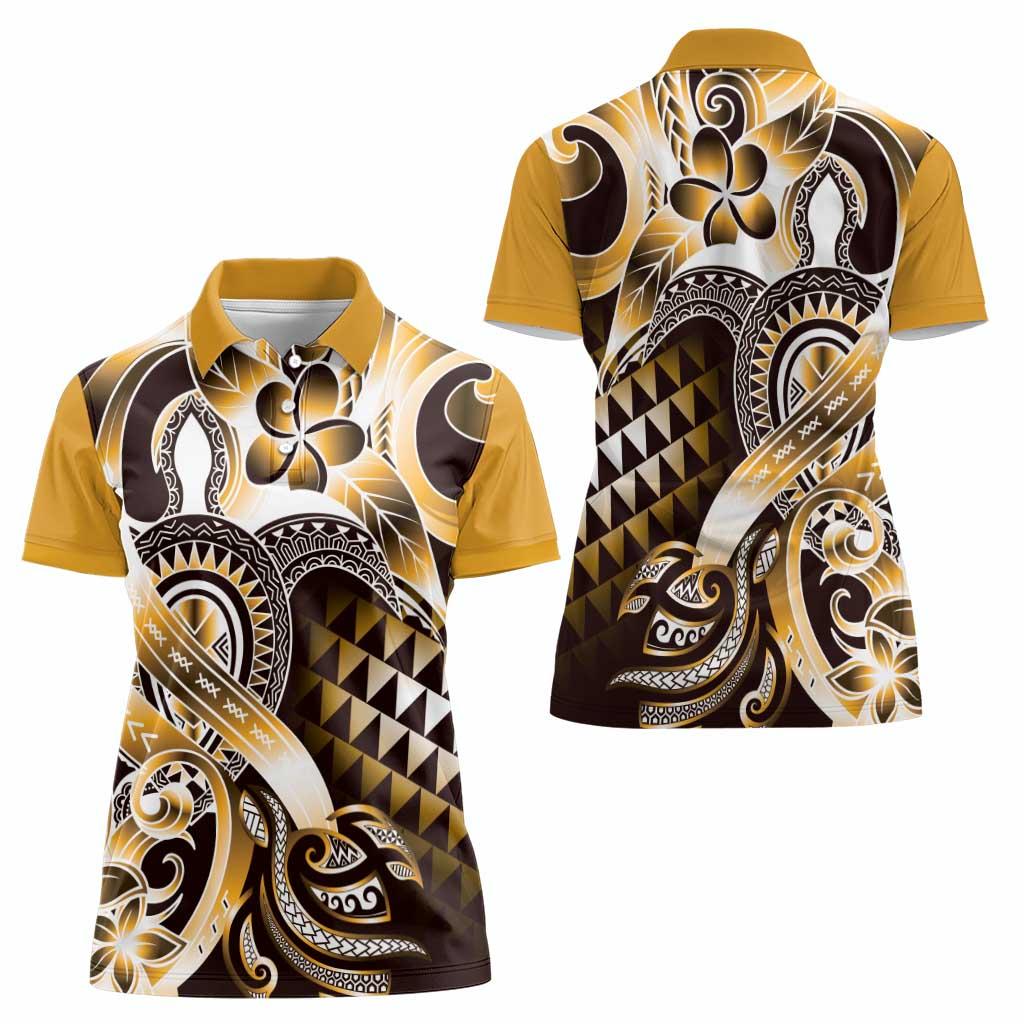 Aloha Gold Tribal Honu Tattoo Women Polo Shirt