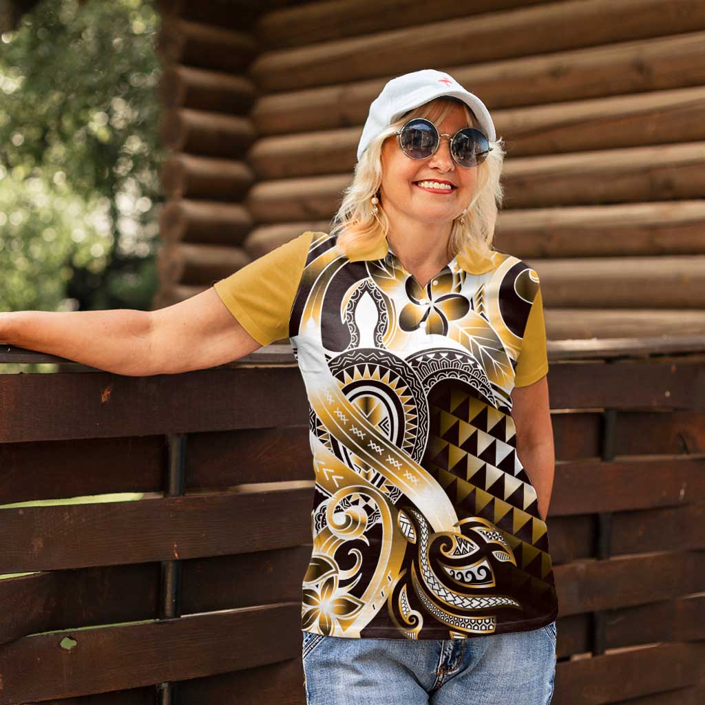 Aloha Gold Tribal Honu Tattoo Women Polo Shirt