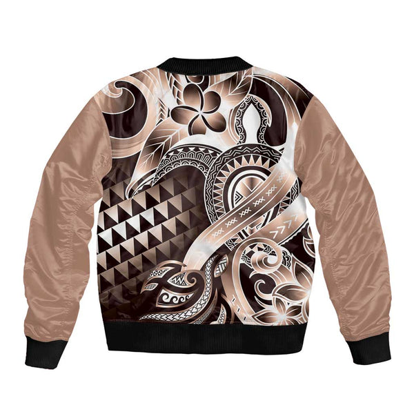 Personalised Polynesian Bomber Jacket Tribal Honu Turtle with Hibiscus Pink Version LT14