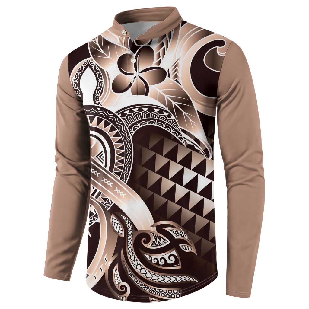 Aloha Mocha Mousse Tribal Honu Tattoo Button Sweatshirt