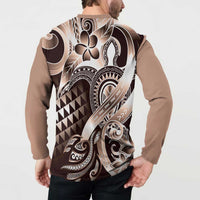 Aloha Mocha Mousse Tribal Honu Tattoo Button Sweatshirt