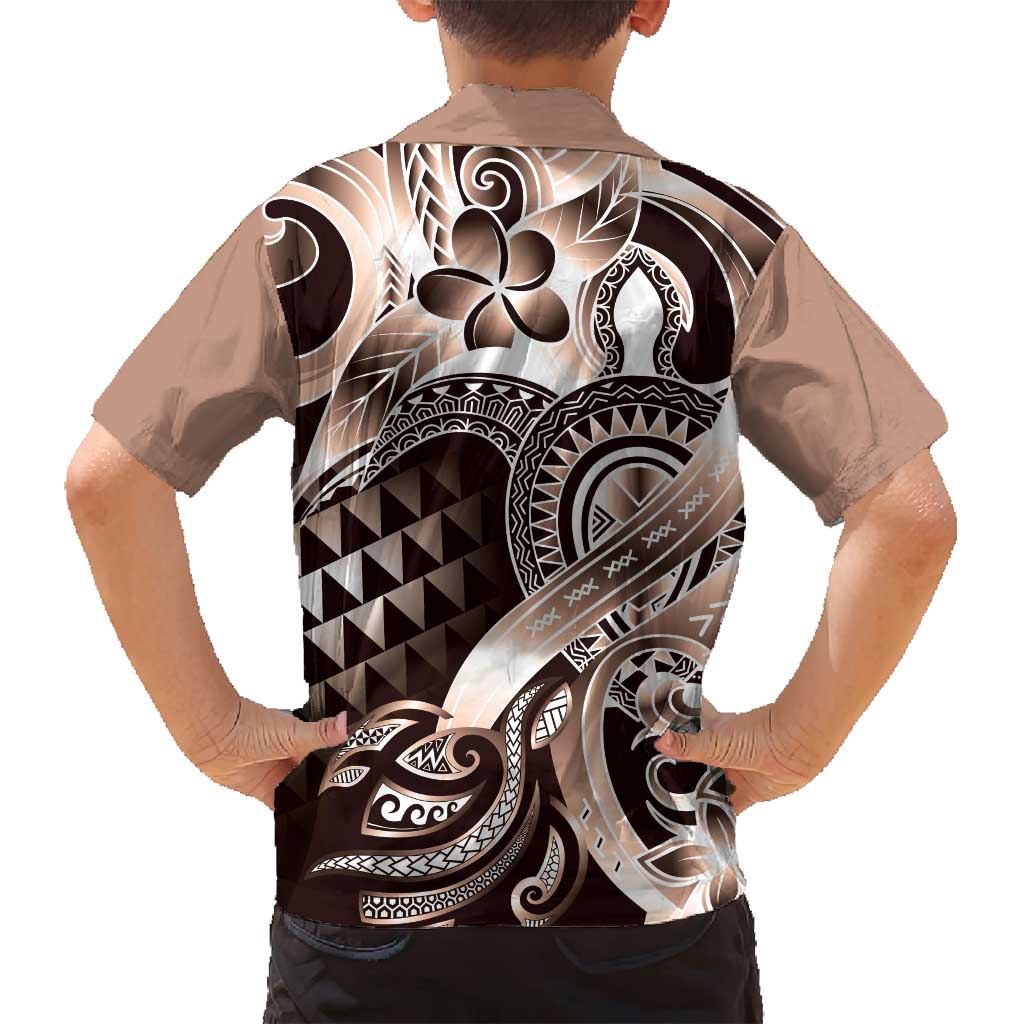 Aloha Mocha Mousse Tribal Honu Tattoo Family Matching Long Sleeve Bodycon Dress and Hawaiian Shirt