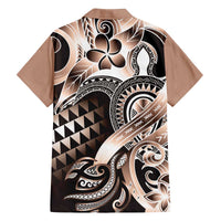 Aloha Mocha Mousse Tribal Honu Tattoo Family Matching Off The Shoulder Long Sleeve Dress and Hawaiian Shirt