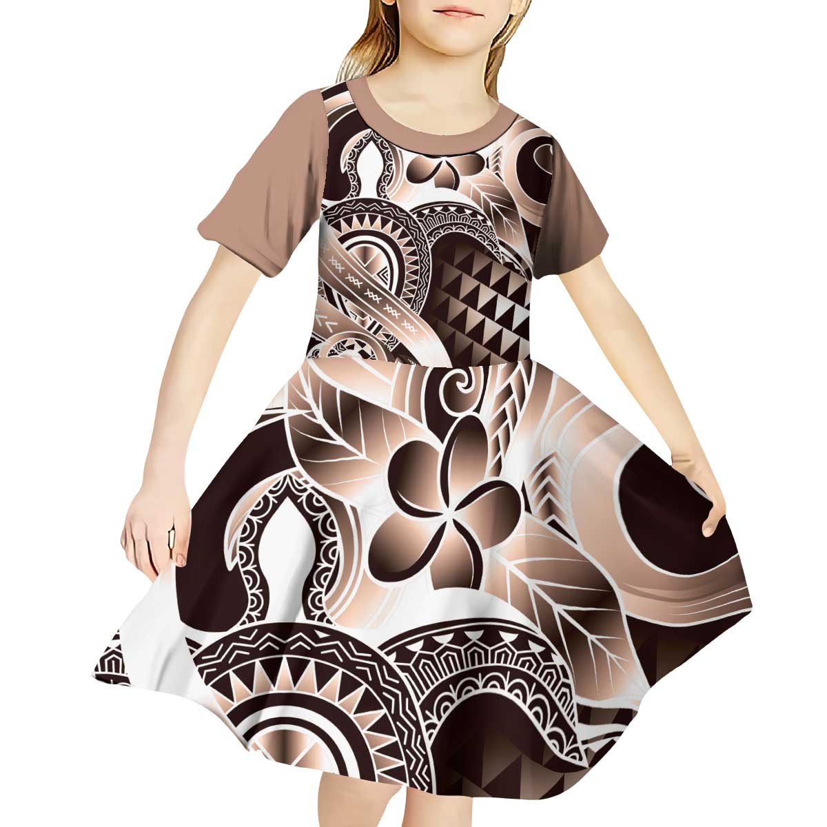 Aloha Mocha Mousse Tribal Honu Tattoo Kid Short Sleeve Dress