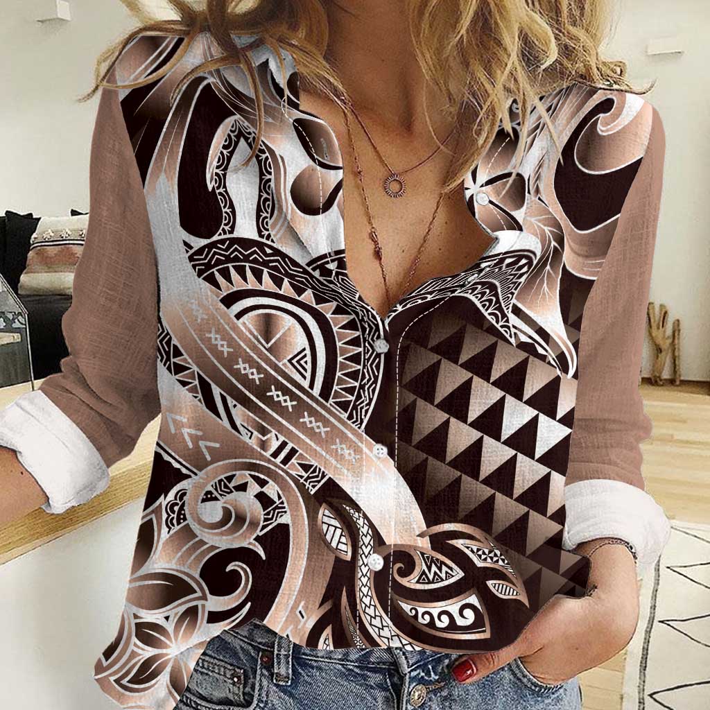 Aloha Mocha Mousse Tribal Honu Tattoo Women Casual Shirt