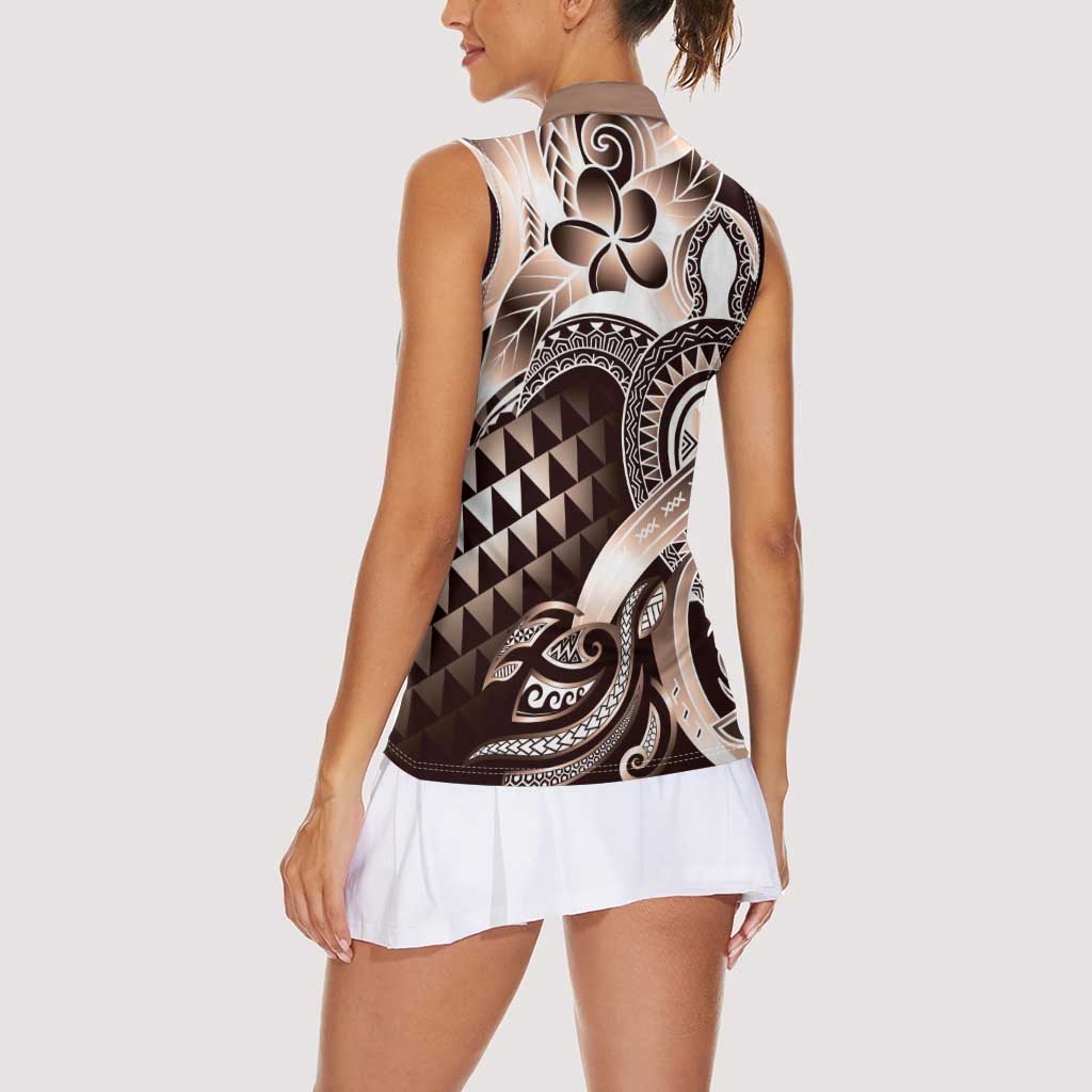 Aloha Mocha Mousse Tribal Honu Tattoo Women Sleeveless Polo Shirt