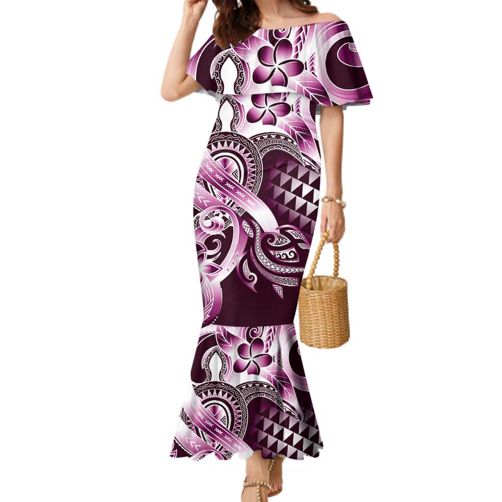 Aloha Pink Tribal Honu Tattoo Family Matching Mermaid Dress and Hawaiian Shirt