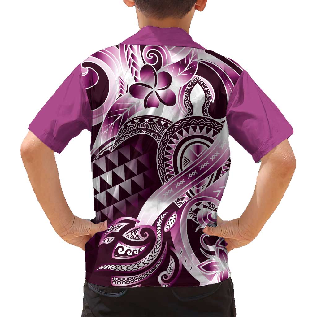 Aloha Pink Tribal Honu Tattoo Family Matching Tank Maxi Dress and Hawaiian Shirt