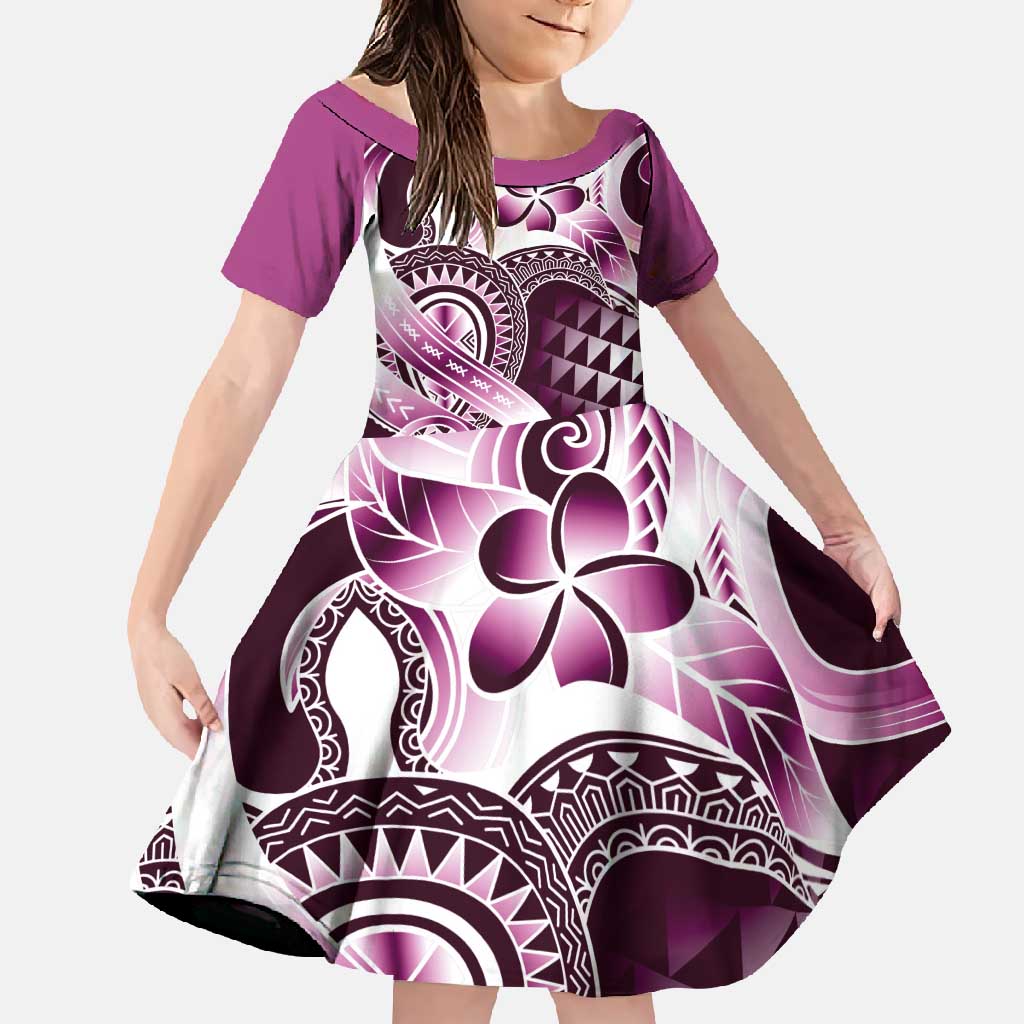 Aloha Pink Tribal Honu Tattoo Family Matching Tank Maxi Dress and Hawaiian Shirt