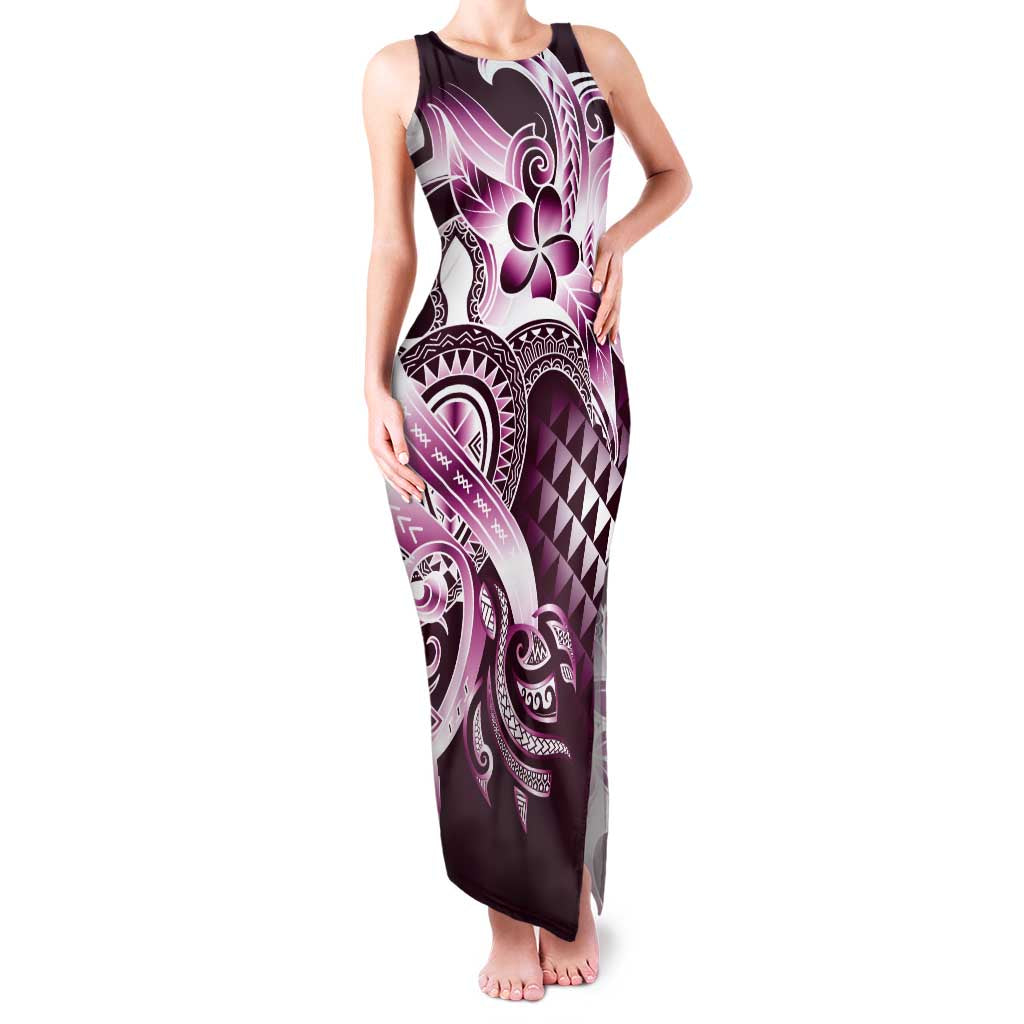 Aloha Pink Tribal Honu Tattoo Family Matching Tank Maxi Dress and Hawaiian Shirt