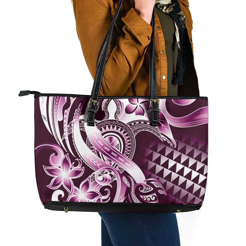 Aloha Pink Tribal Honu Tattoo Leather Tote Bag
