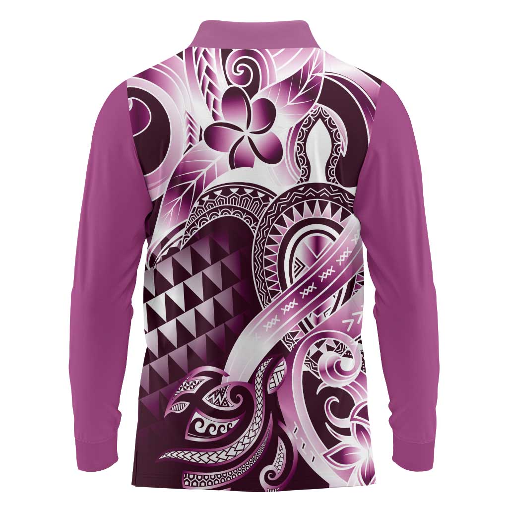 Aloha Pink Tribal Honu Tattoo Long Sleeve Polo Shirt