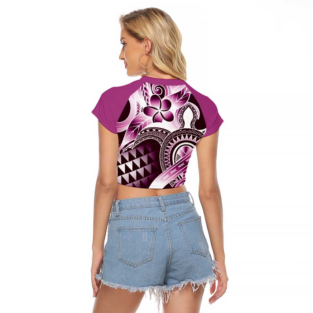 Aloha Pink Tribal Honu Tattoo Raglan Cropped T Shirt