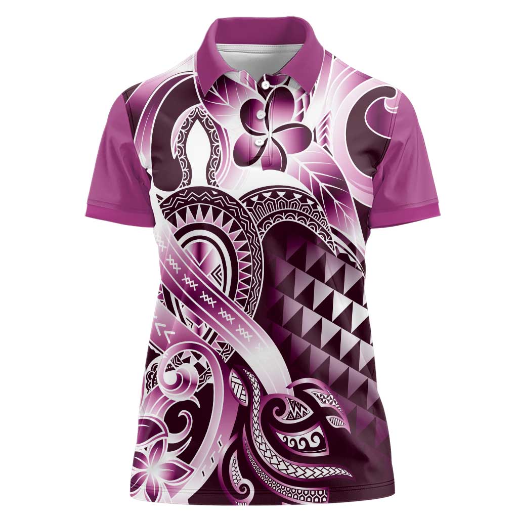Aloha Pink Tribal Honu Tattoo Women Polo Shirt