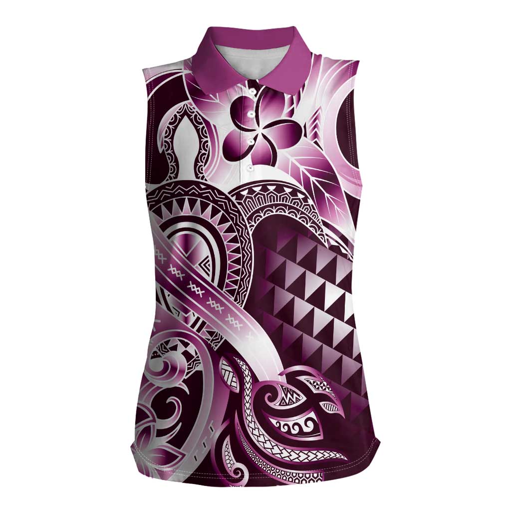 Aloha Pink Tribal Honu Tattoo Women Sleeveless Polo Shirt