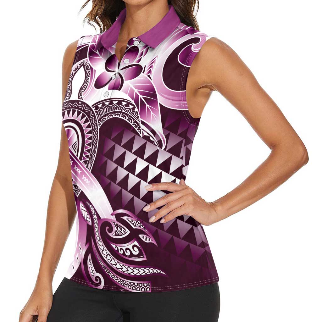 Aloha Pink Tribal Honu Tattoo Women Sleeveless Polo Shirt