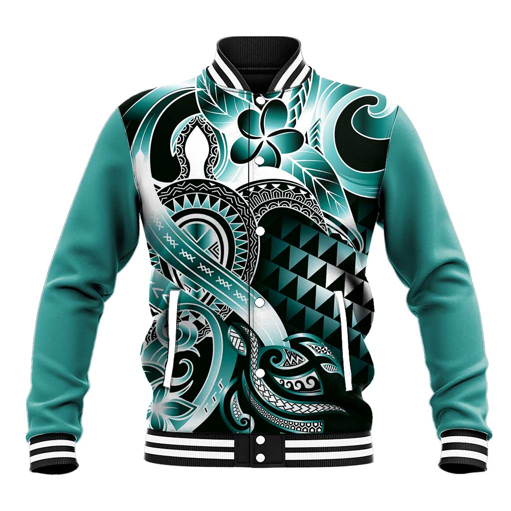 Aloha Turquoise Tribal Honu Tattoo Baseball Jacket