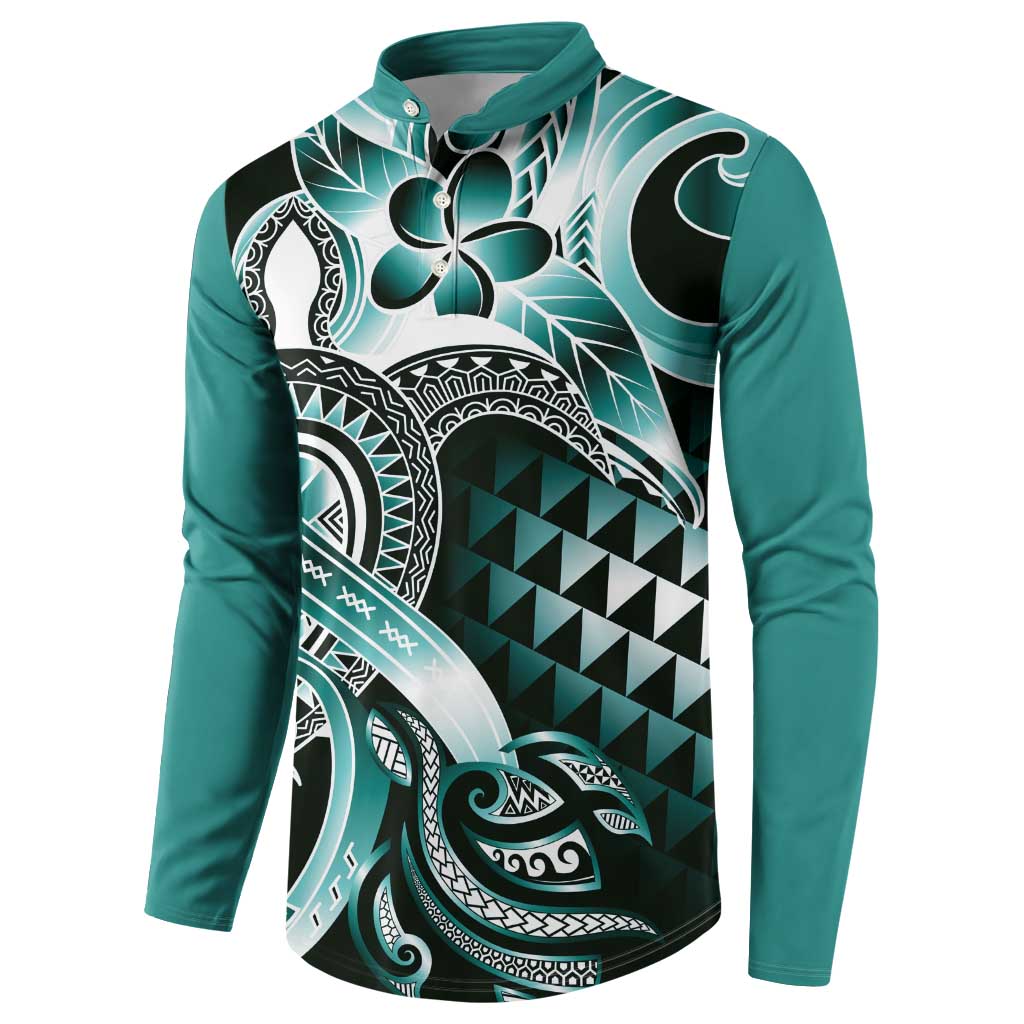 Aloha Turquoise Tribal Honu Tattoo Button Sweatshirt