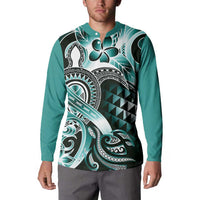 Aloha Turquoise Tribal Honu Tattoo Button Sweatshirt