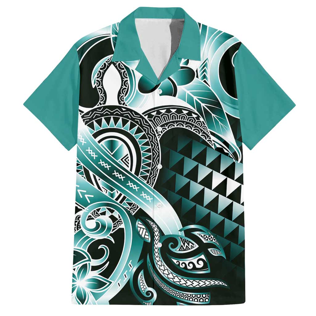 Aloha Turquoise Tribal Honu Tattoo Family Matching Tank Maxi Dress and Hawaiian Shirt