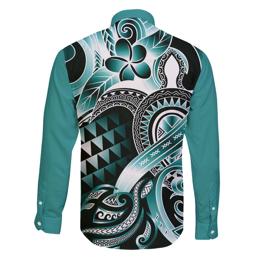 Aloha Turquoise Tribal Honu Tattoo Family Matching Tank Maxi Dress and Hawaiian Shirt