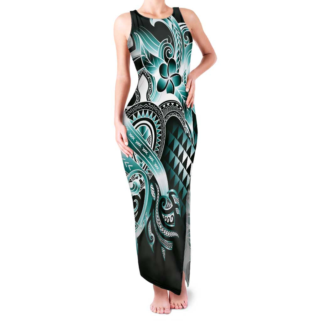 Aloha Turquoise Tribal Honu Tattoo Family Matching Tank Maxi Dress and Hawaiian Shirt