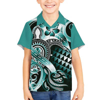 Aloha Turquoise Tribal Honu Tattoo Family Matching Tank Maxi Dress and Hawaiian Shirt