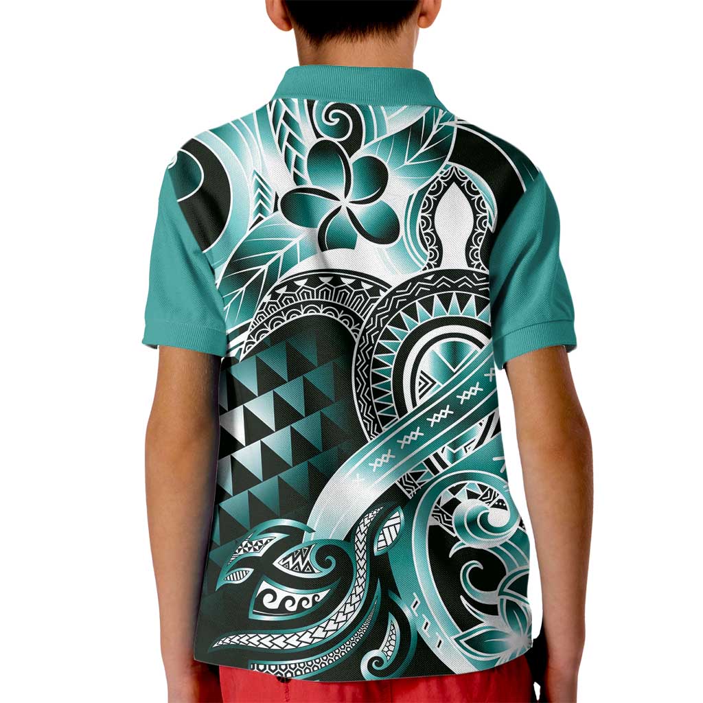 Aloha Turquoise Tribal Honu Tattoo Kid Polo Shirt