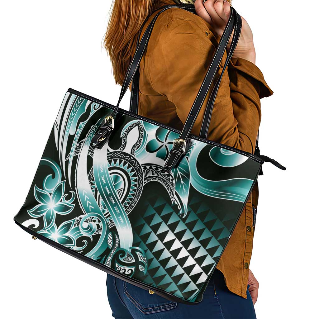 Aloha Turquoise Tribal Honu Tattoo Leather Tote Bag