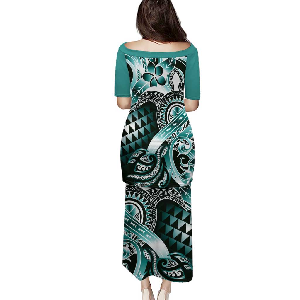 Aloha Turquoise Tribal Honu Tattoo Puletasi