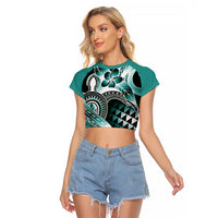 Aloha Turquoise Tribal Honu Tattoo Raglan Cropped T Shirt