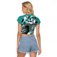 Aloha Turquoise Tribal Honu Tattoo Raglan Cropped T Shirt