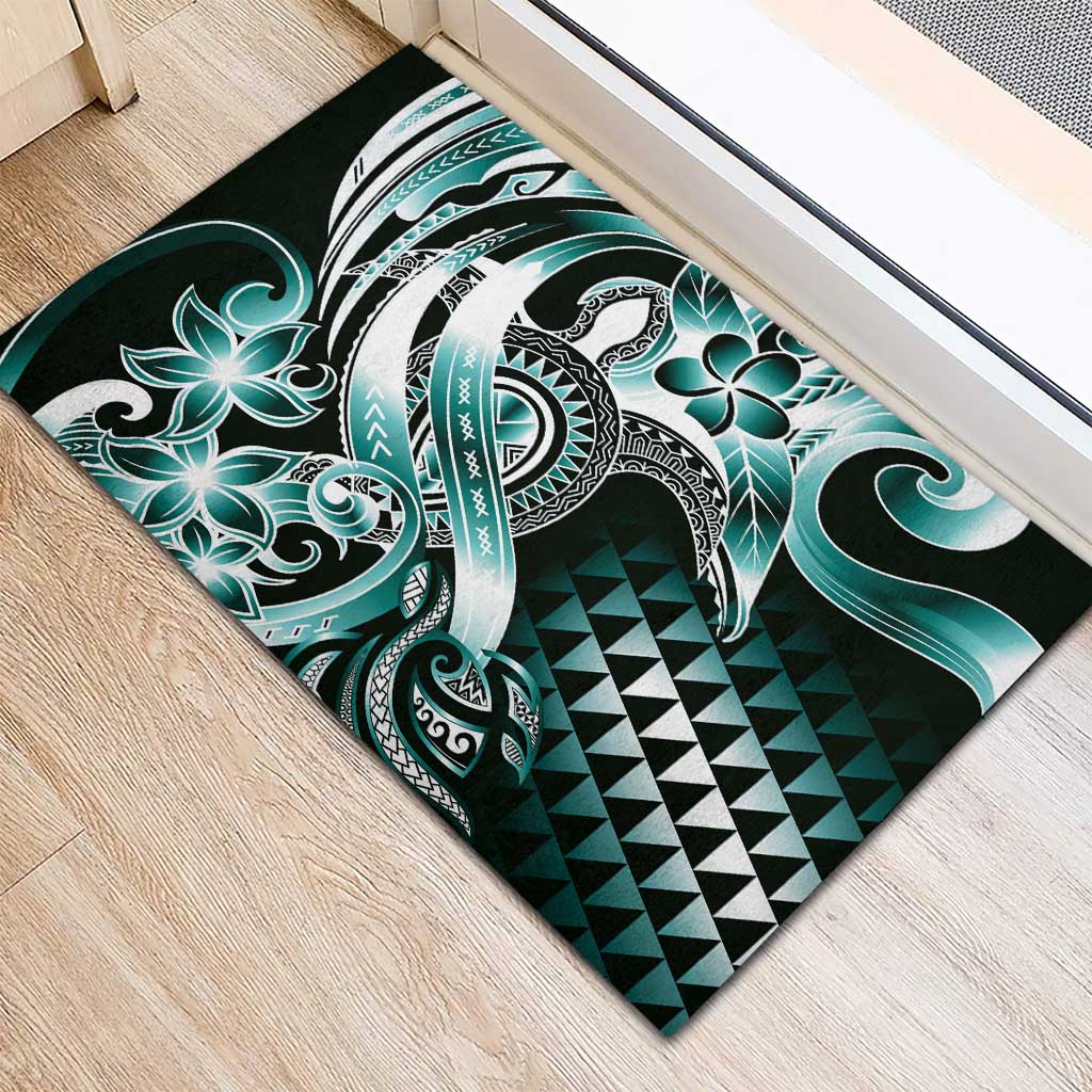 Aloha Turquoise Tribal Honu Tattoo Rubber Doormat LT9 - Polynesian Pride