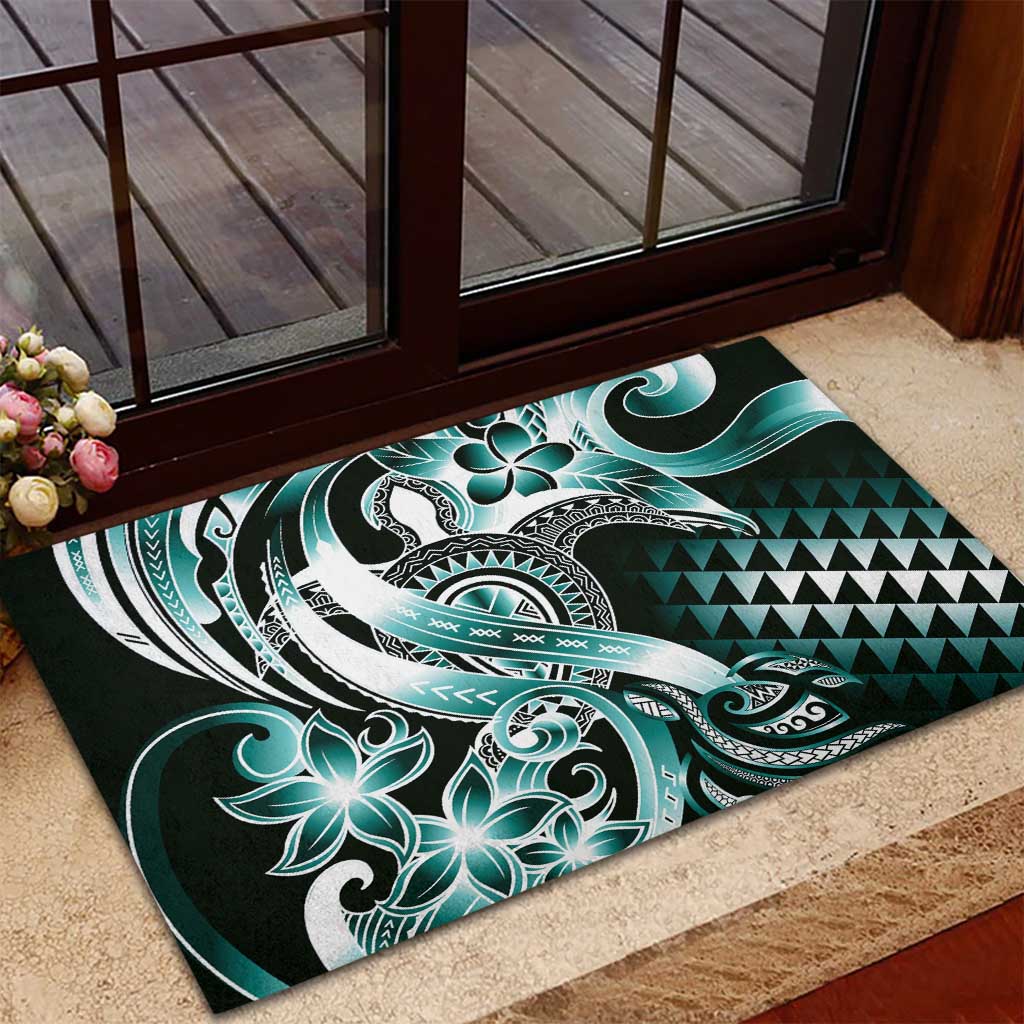 Aloha Turquoise Tribal Honu Tattoo Rubber Doormat LT9 - Polynesian Pride