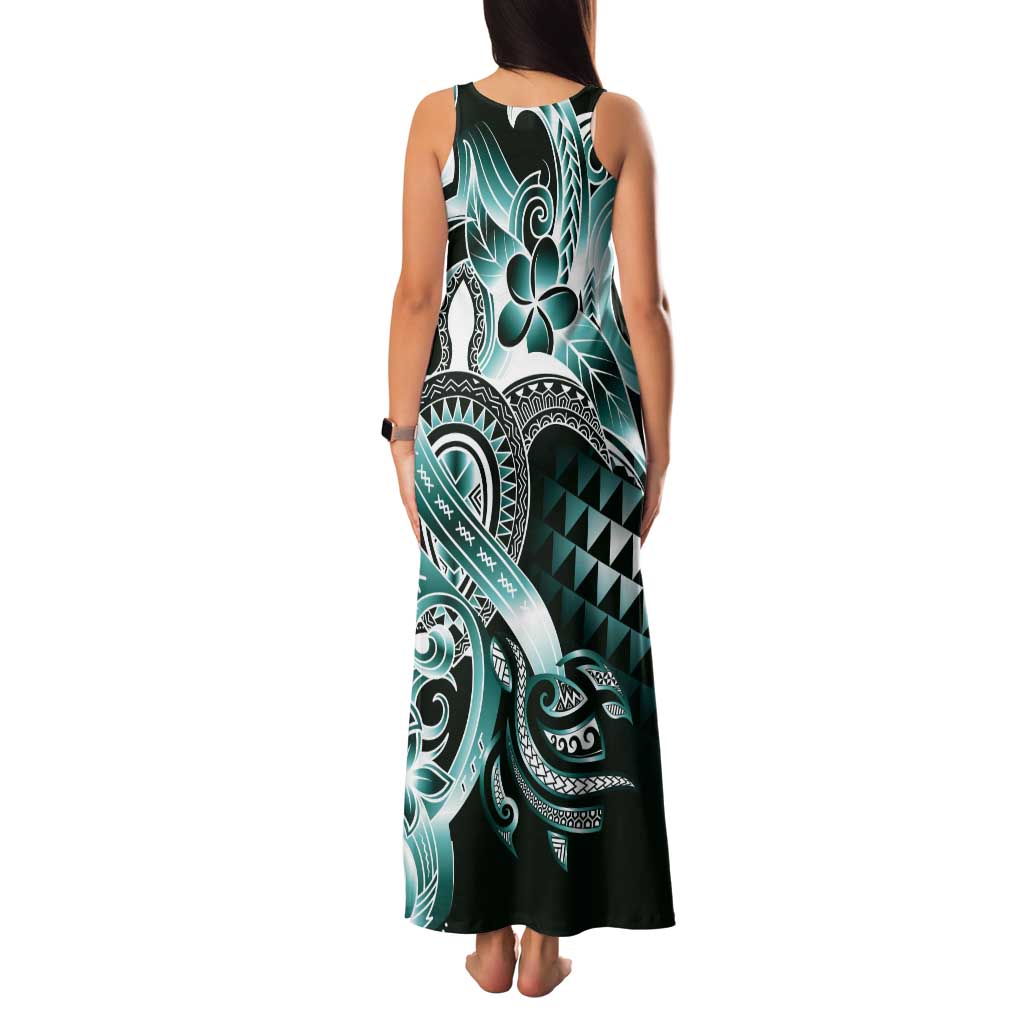 Aloha Turquoise Tribal Honu Tattoo Tank Maxi Dress
