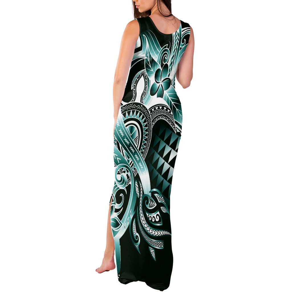 Aloha Turquoise Tribal Honu Tattoo Tank Maxi Dress
